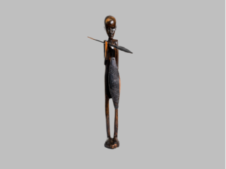 Hand-Carved Kenyan Ebony Warrior Figure with Spear and Shield, c. 1950